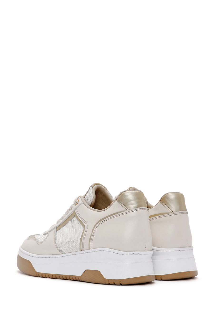 Kadın Bej Bağcıklı Kalın Tabanlı Deri Sneaker