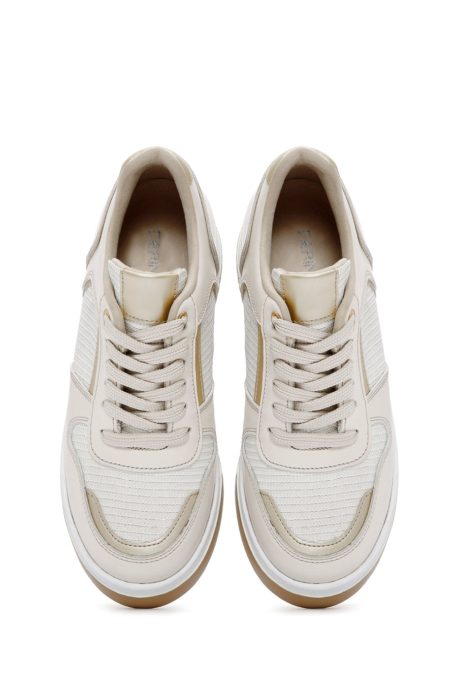 Kadın Bej Bağcıklı Kalın Tabanlı Deri Sneaker