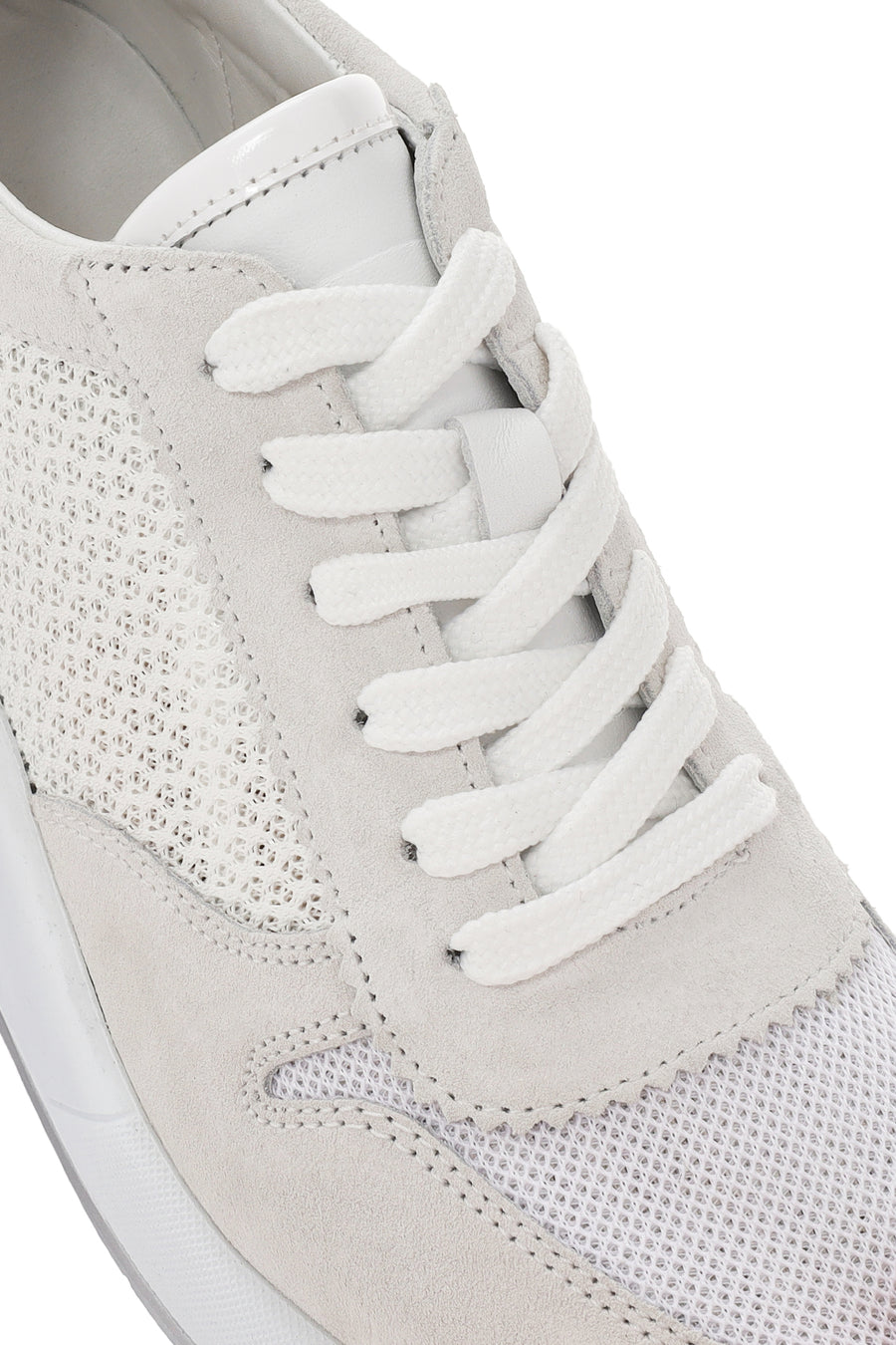 Kadın Beyaz Kalın Topuklu Bağcıklı Deri Sneaker