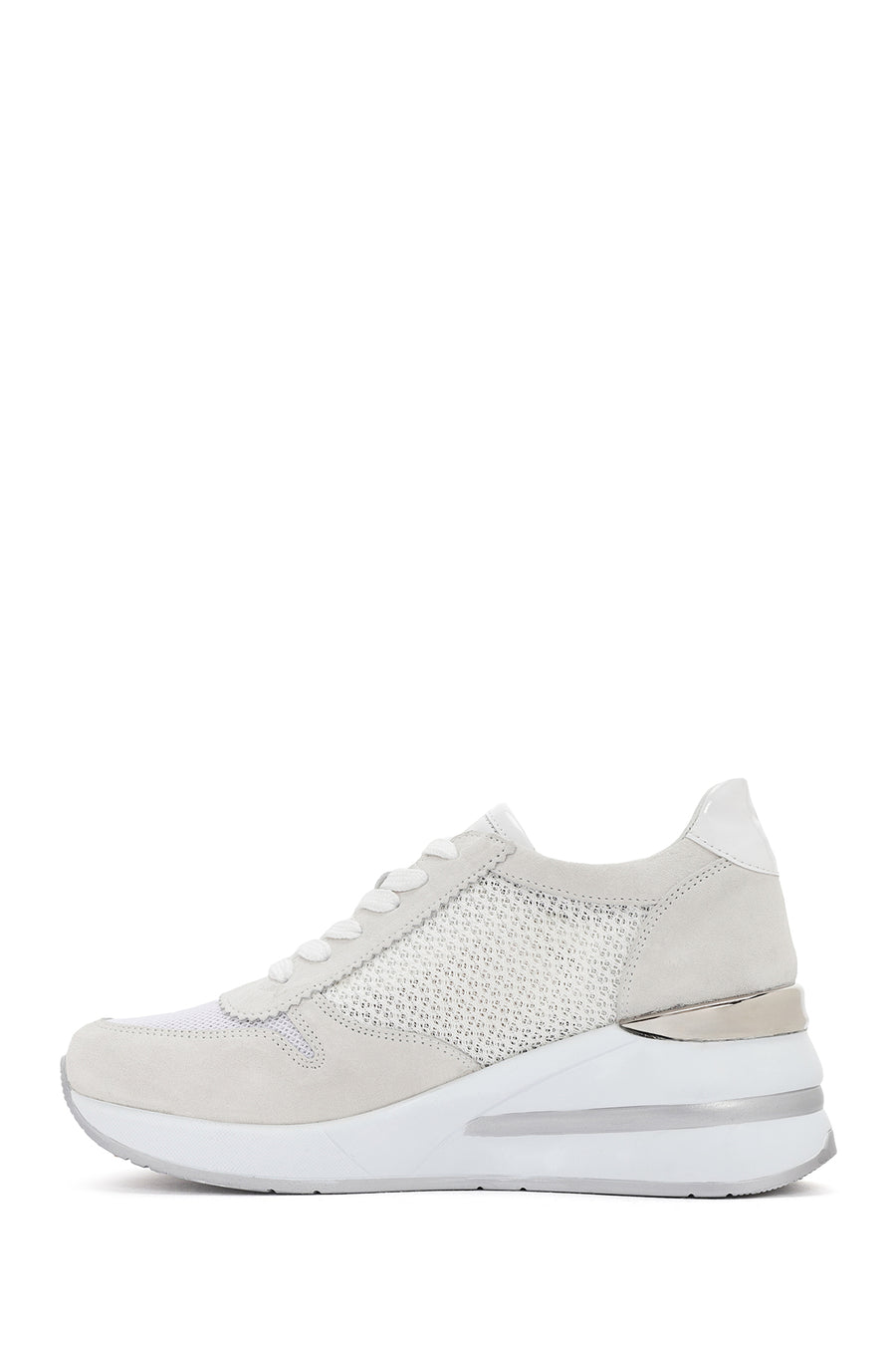 Kadın Beyaz Kalın Topuklu Bağcıklı Deri Sneaker