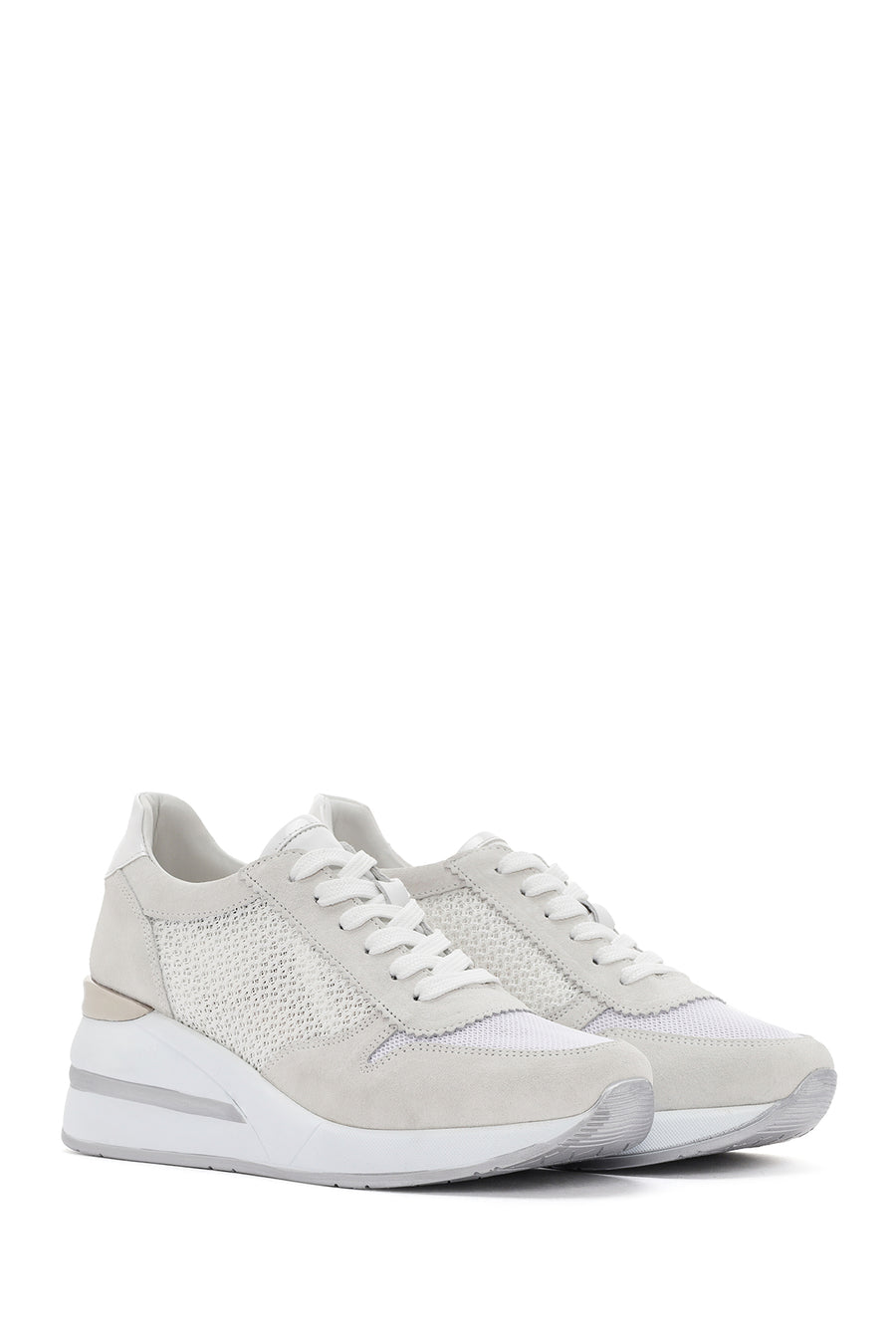 Kadın Beyaz Kalın Topuklu Bağcıklı Deri Sneaker