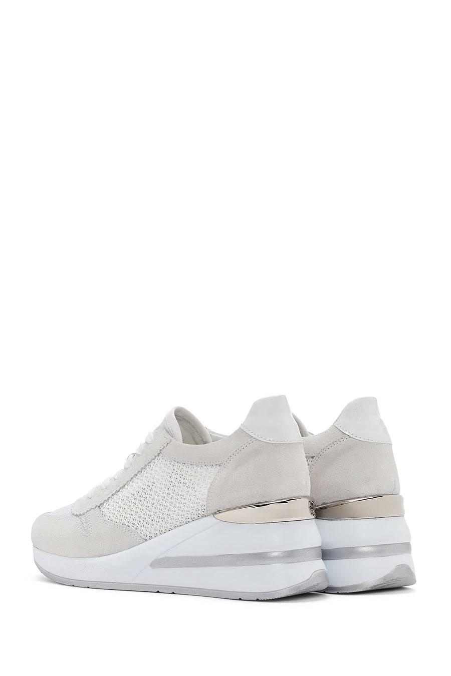Kadın Beyaz Kalın Topuklu Bağcıklı Deri Sneaker