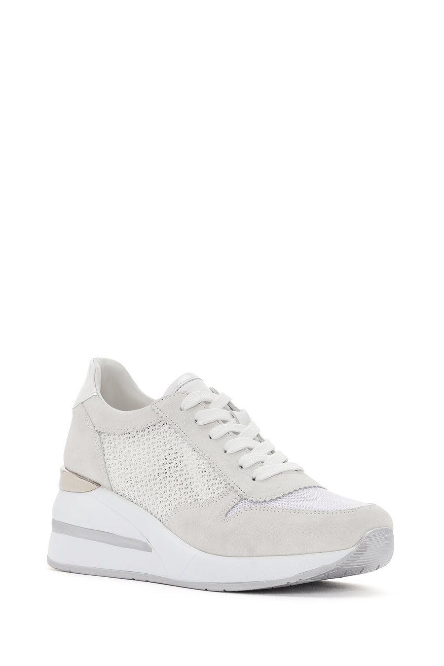 Kadın Beyaz Kalın Topuklu Bağcıklı Deri Sneaker