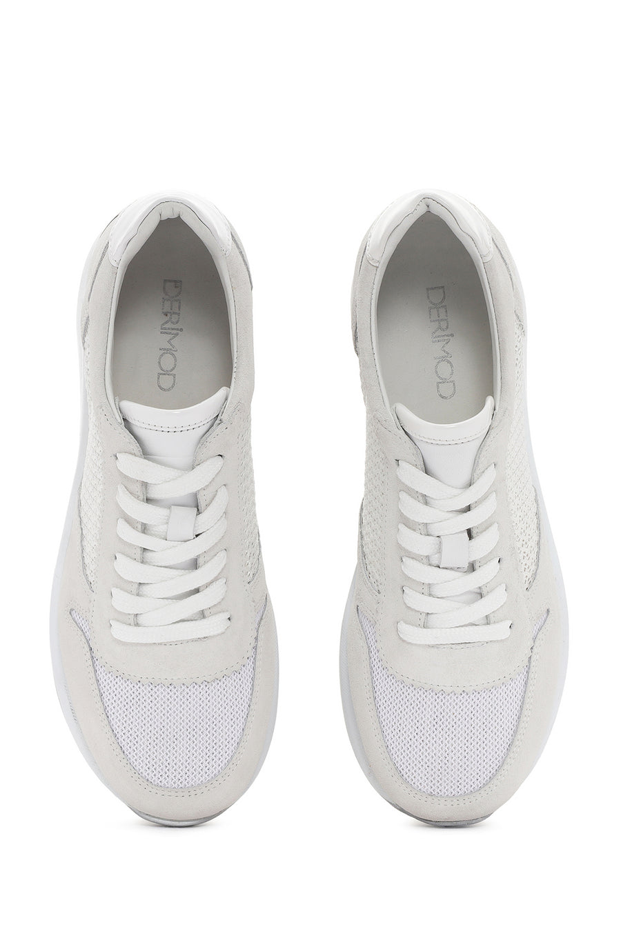 Kadın Beyaz Kalın Topuklu Bağcıklı Deri Sneaker