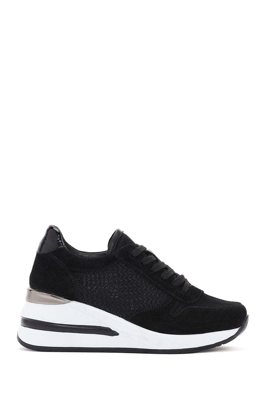 Kadın Siyah Kalın Topuklu Bağcıklı Deri Sneaker 24SFD420614 | Derimod