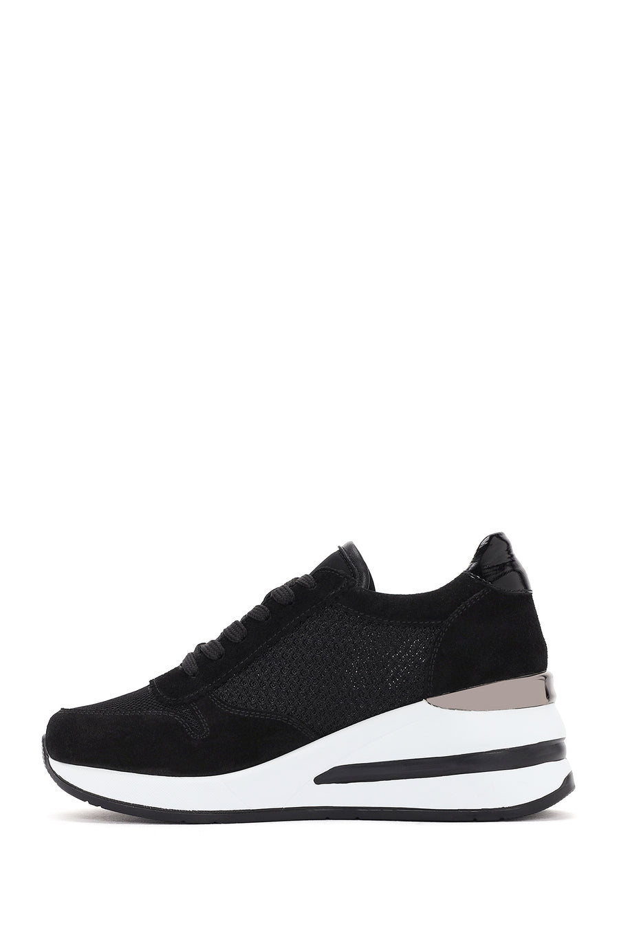 Kadın Siyah Kalın Topuklu Bağcıklı Deri Sneaker