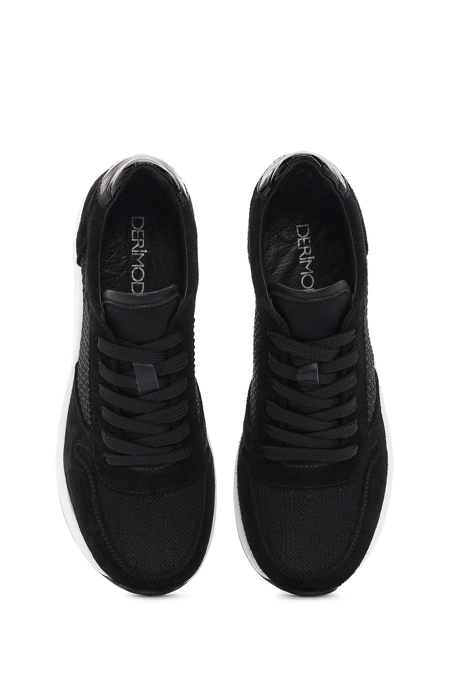 Kadın Siyah Kalın Topuklu Bağcıklı Deri Sneaker