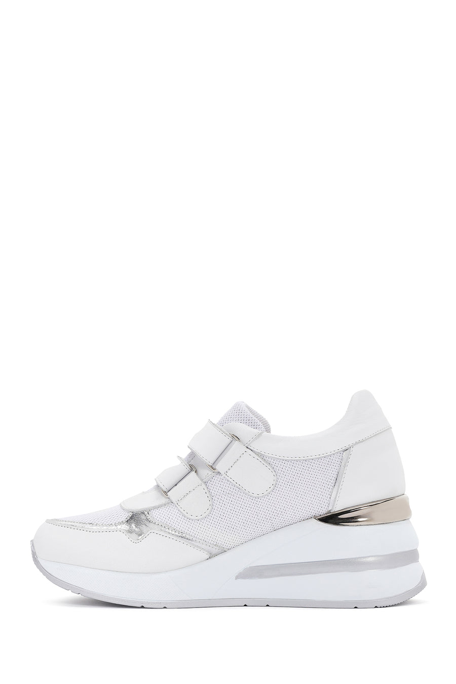 Kadın Beyaz Kalın Topuklu Bantlı Deri Sneaker