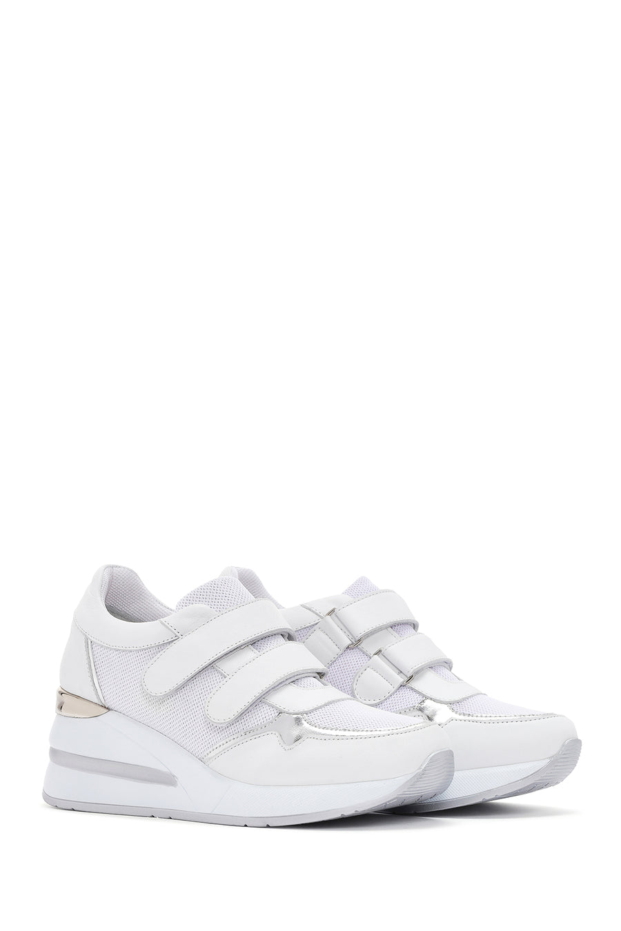 Kadın Beyaz Kalın Topuklu Bantlı Deri Sneaker