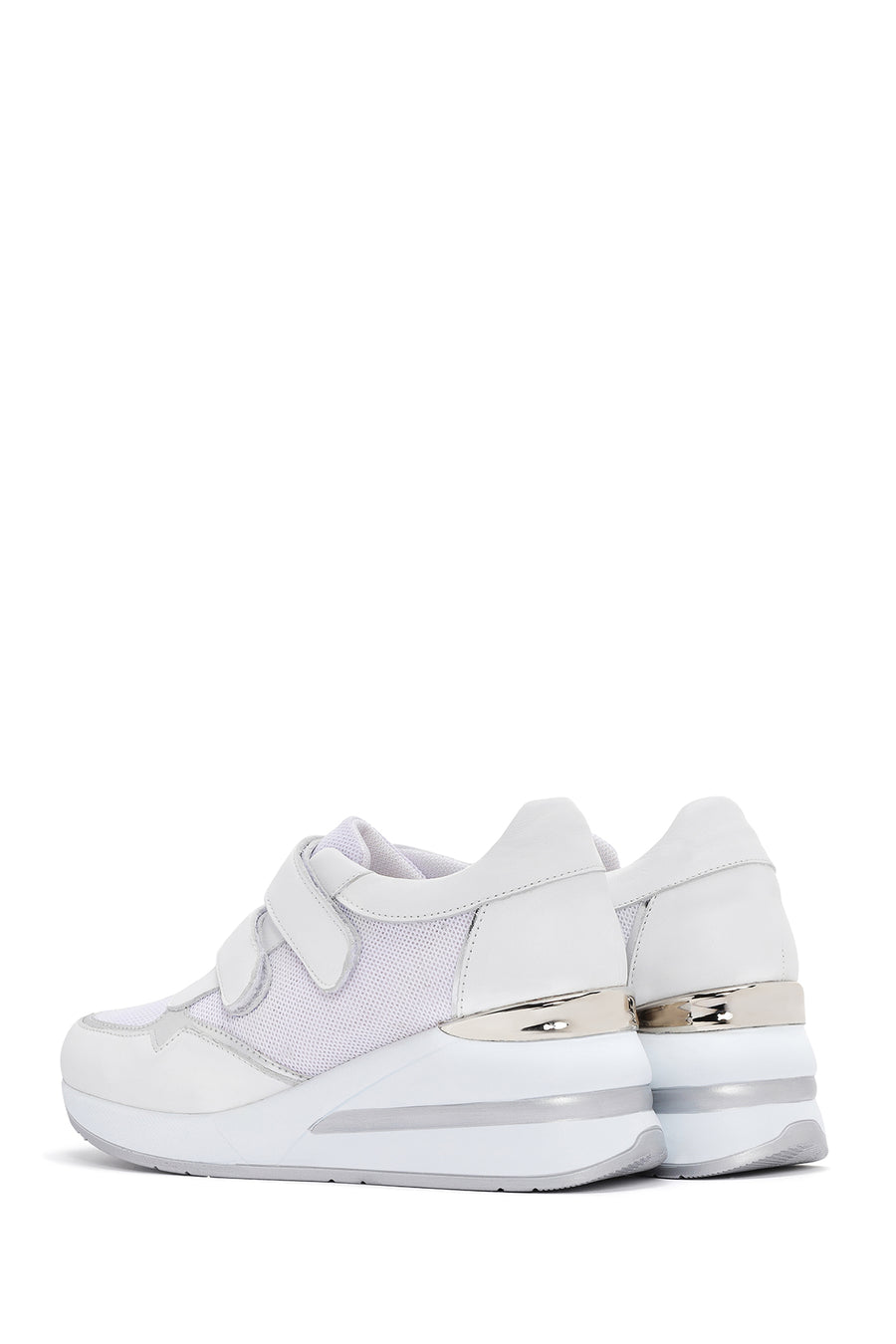 Kadın Beyaz Kalın Topuklu Bantlı Deri Sneaker