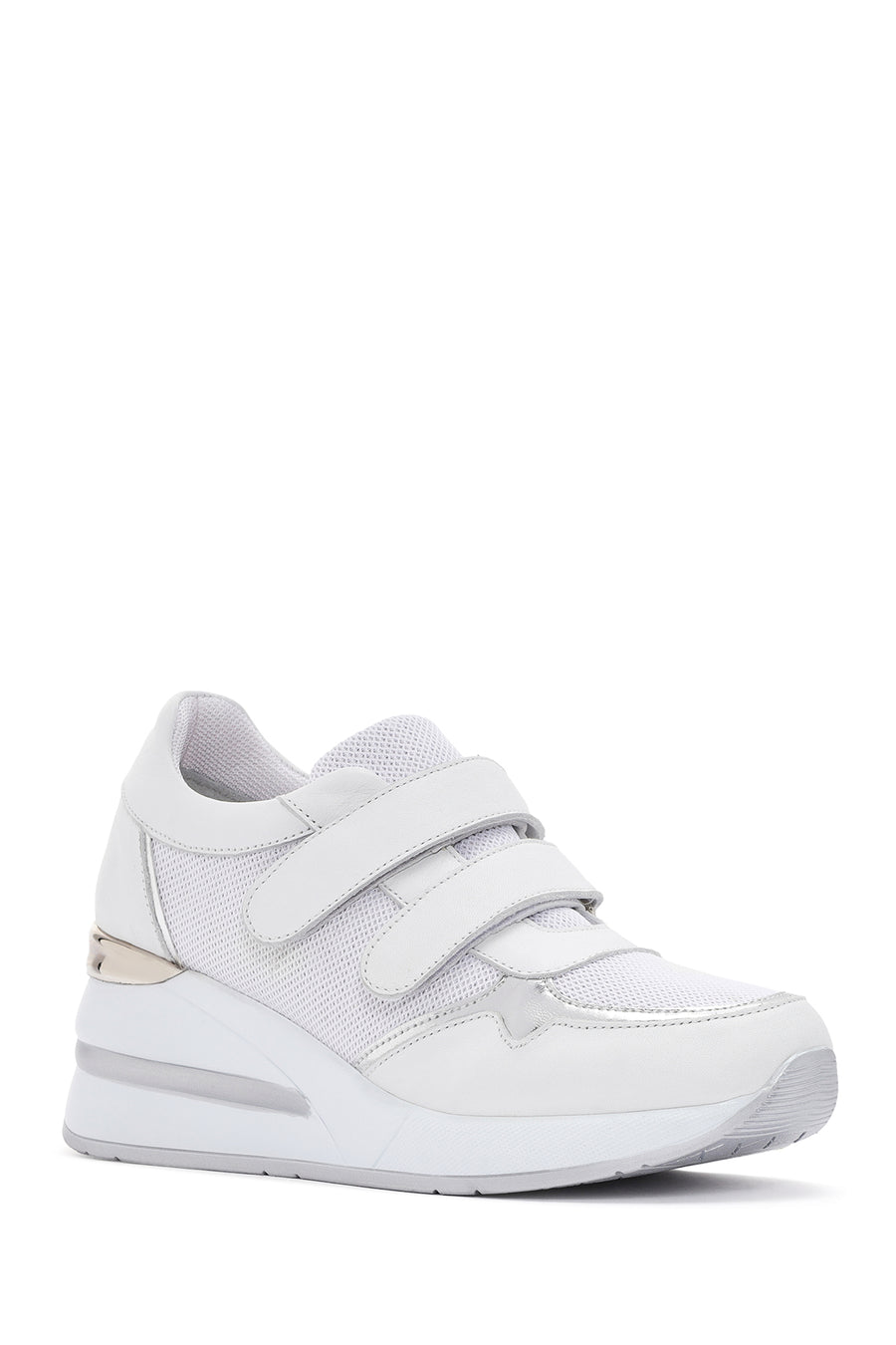 Kadın Beyaz Kalın Topuklu Bantlı Deri Sneaker