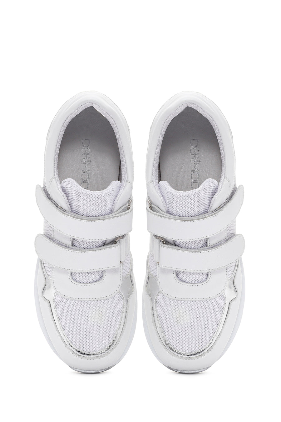 Kadın Beyaz Kalın Topuklu Bantlı Deri Sneaker