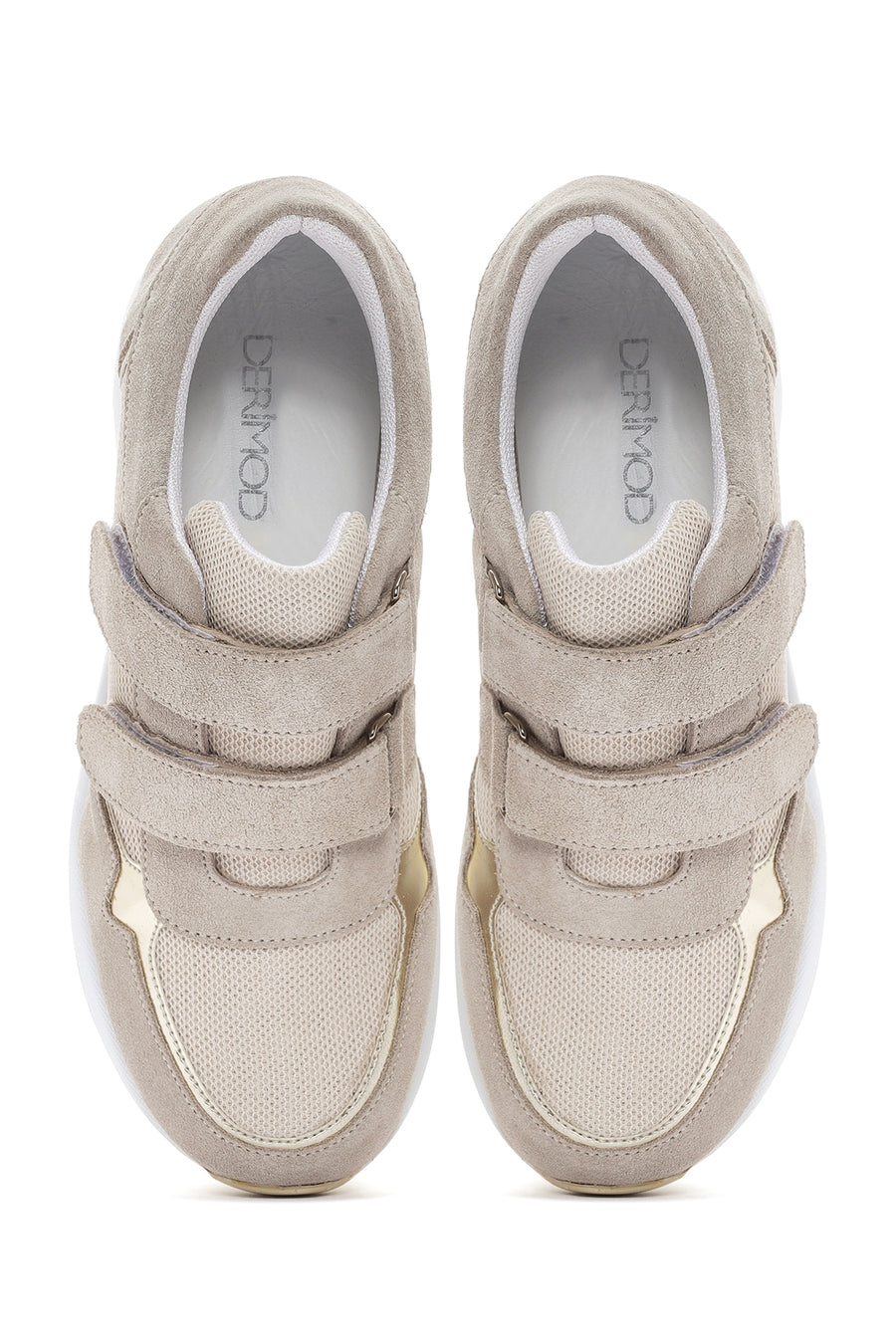 Kadın Bej Kalın Topuklu Bantlı Deri Sneaker
