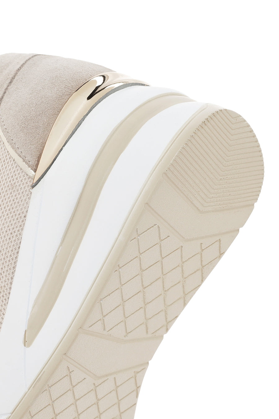 Kadın Bej Kalın Topuklu Bantlı Deri Sneaker