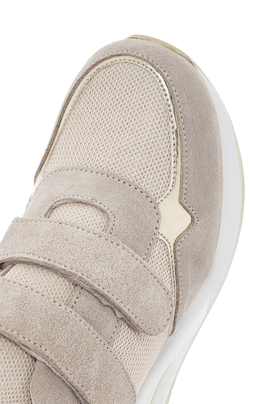 Kadın Bej Kalın Topuklu Bantlı Deri Sneaker