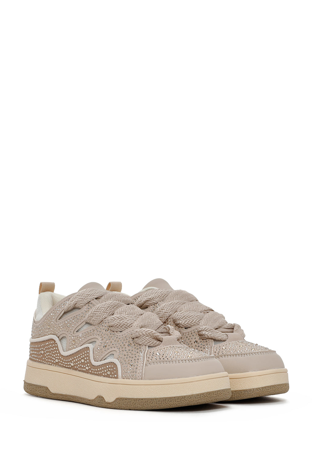 Kadın Bej Taşlı Sneaker