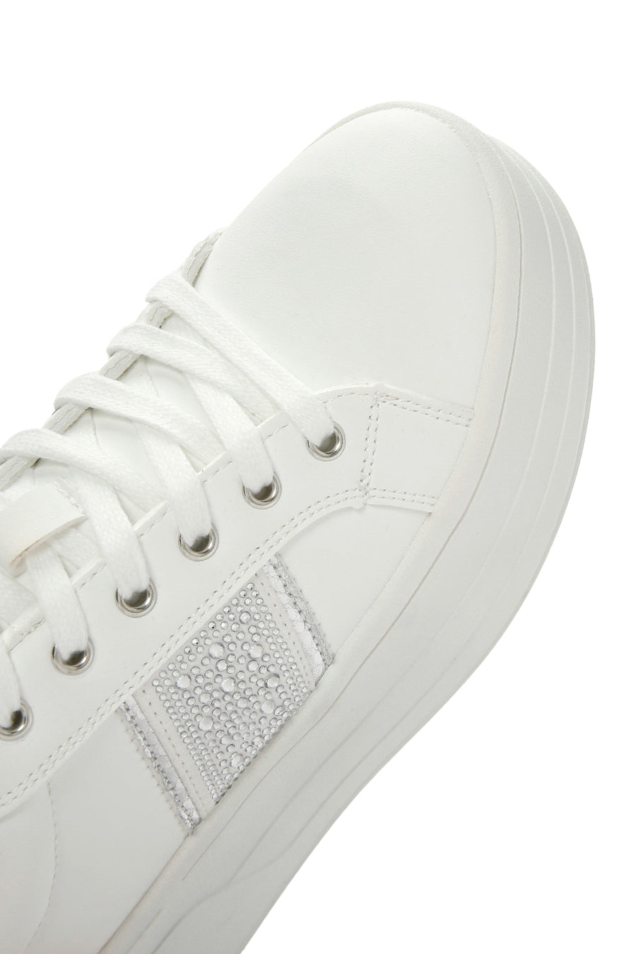 Kadın Beyaz Kalın Tabanlı Taşlı Sneaker