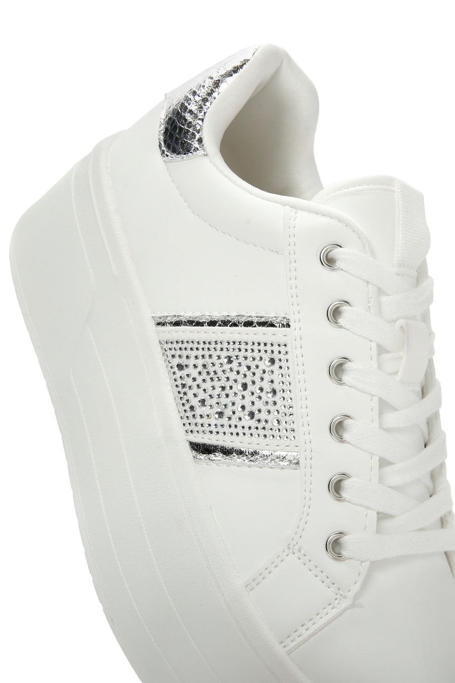Kadın Beyaz Kalın Tabanlı Taşlı Sneaker
