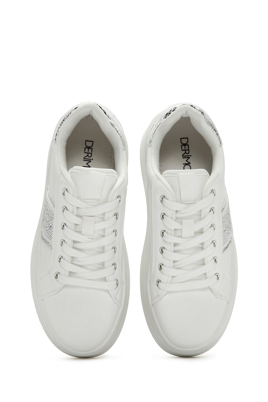 Kadın Beyaz Kalın Tabanlı Taşlı Sneaker