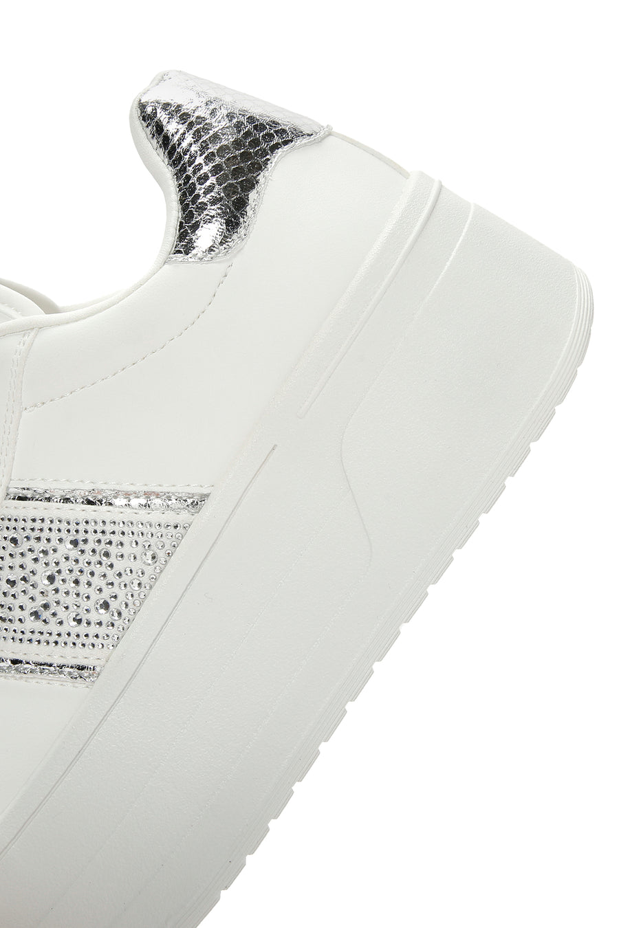 Kadın Beyaz Kalın Tabanlı Taşlı Sneaker
