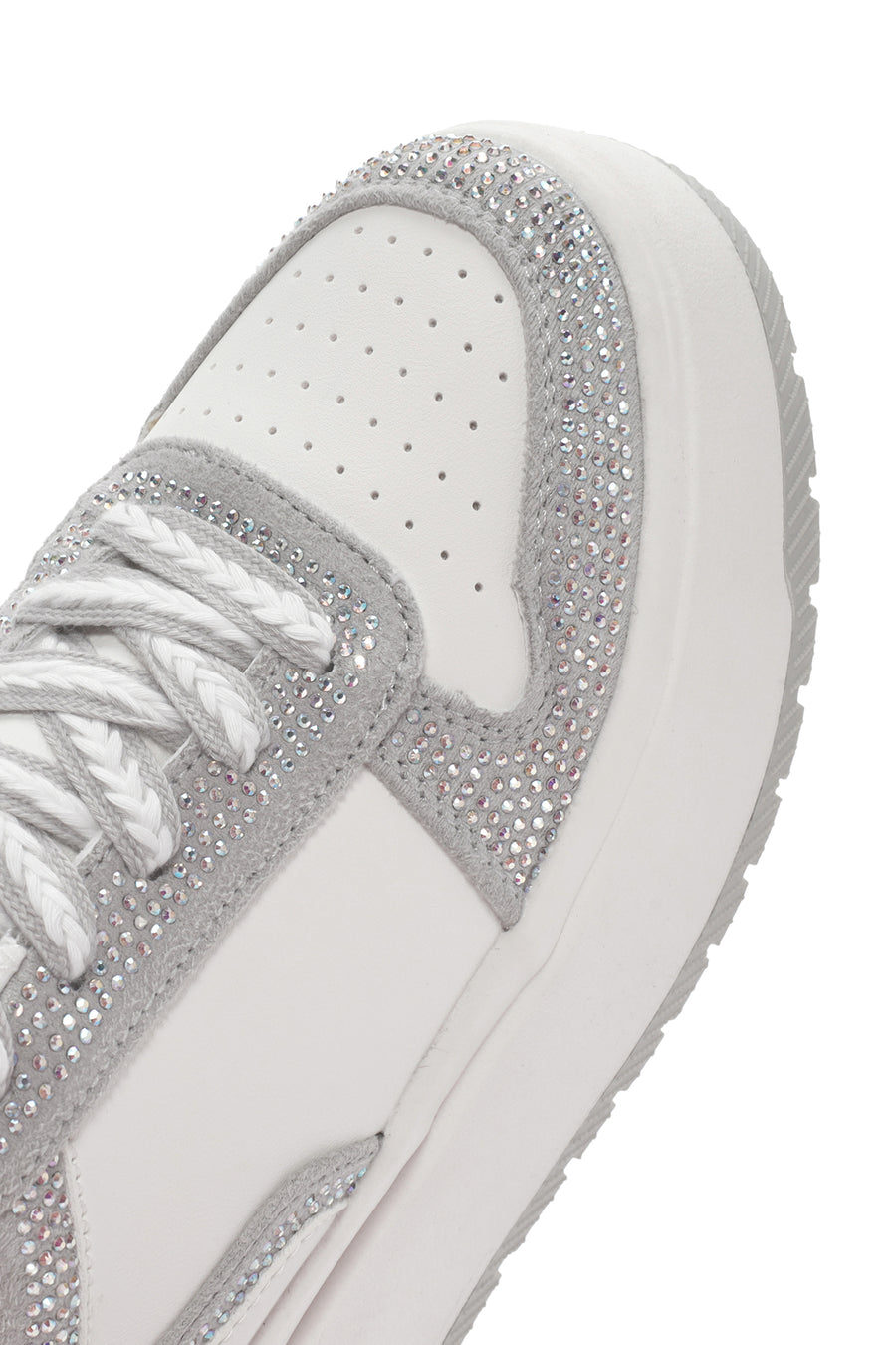 Kadın Beyaz Kalın Tabanlı Taşlı Bağcıklı Sneaker