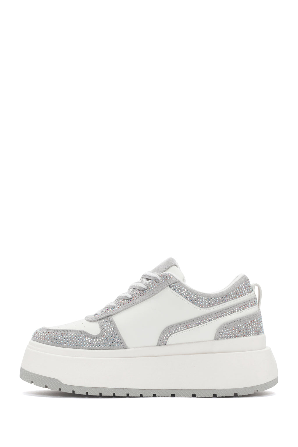 Kadın Beyaz Kalın Tabanlı Taşlı Bağcıklı Sneaker