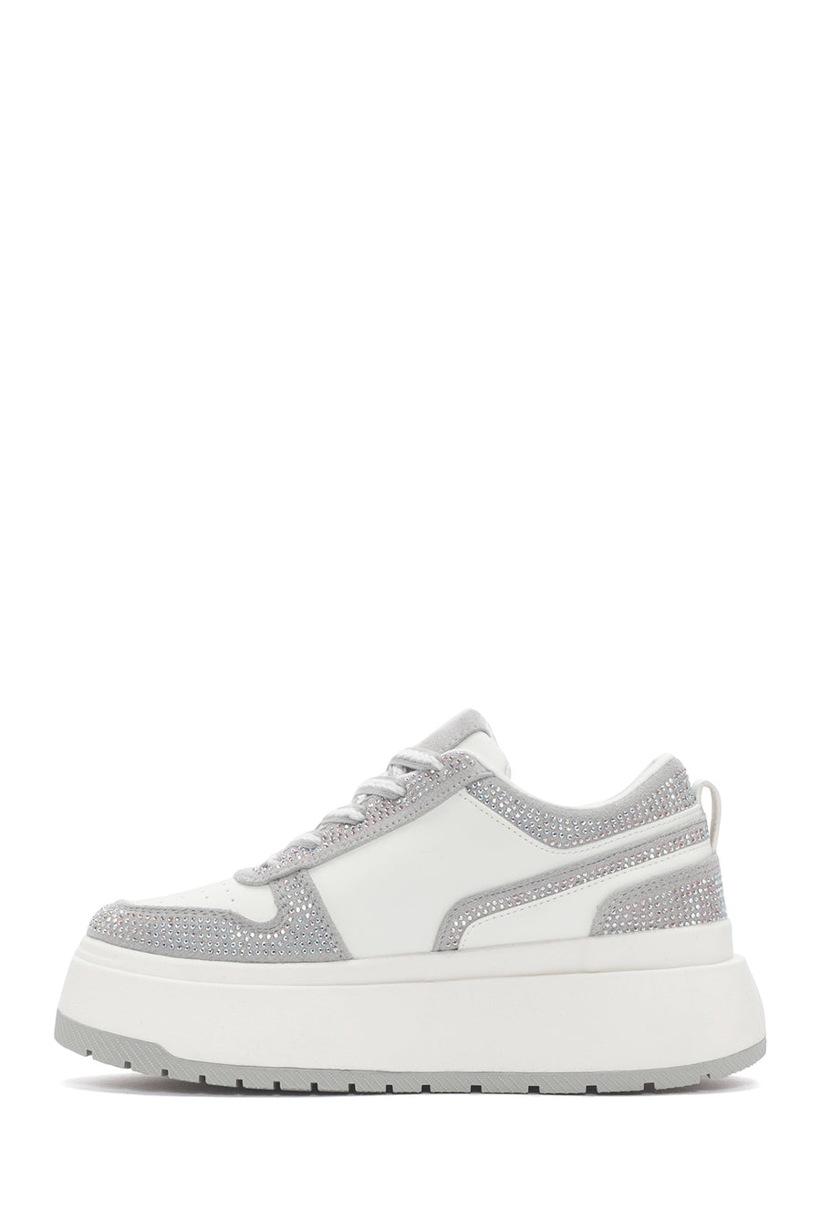 Kadın Beyaz Kalın Tabanlı Taşlı Bağcıklı Sneaker
