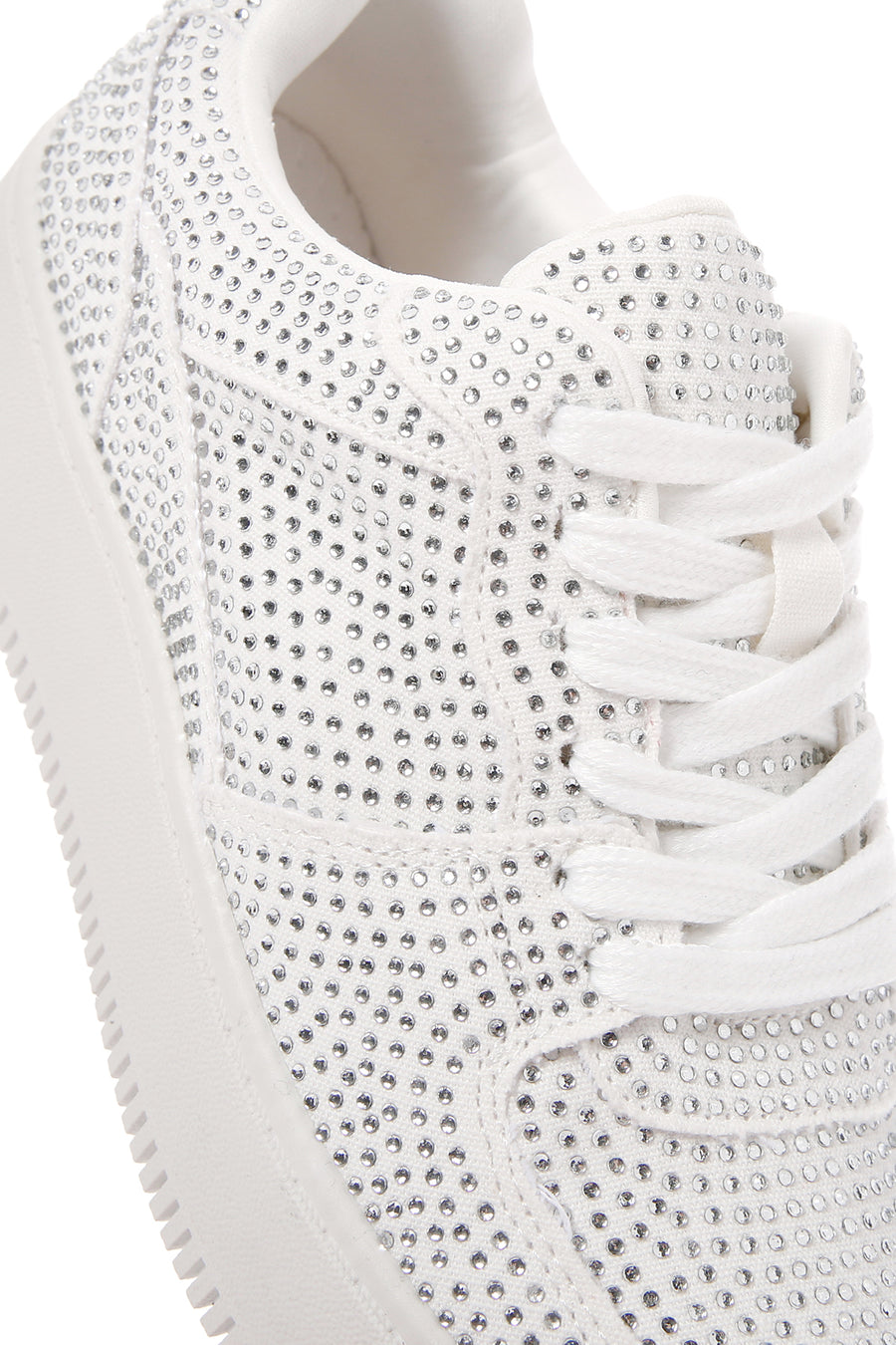 Kadın Beyaz Kalın Tabanlı Taşlı Sneaker