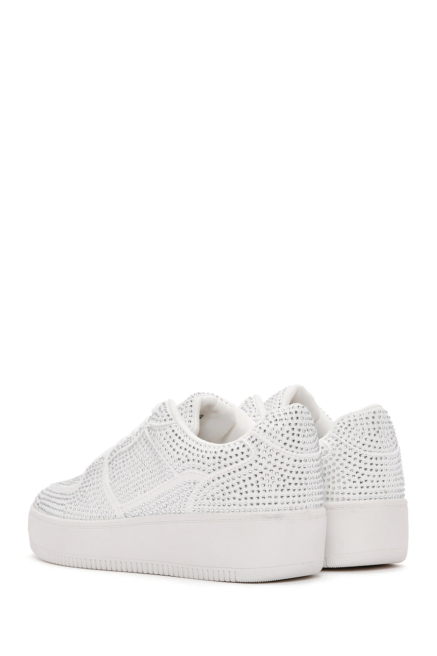 Kadın Beyaz Kalın Tabanlı Taşlı Sneaker