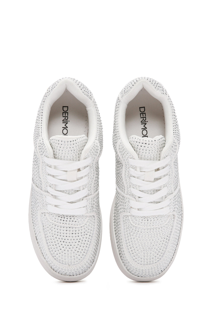 Kadın Beyaz Kalın Tabanlı Taşlı Sneaker