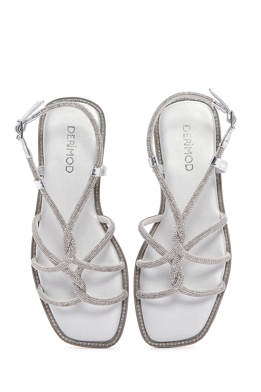 Women's Silver Ankle Strap Stone Sandals
