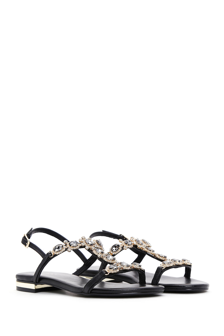 Women's Black Ankle Strap Stone Sandals