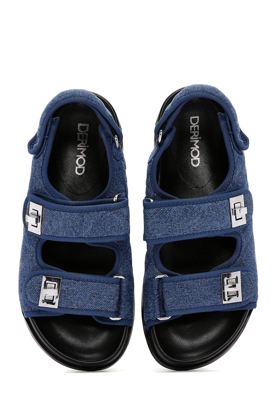 Women's Blue Ankle Strap Jean Fabric Sandals