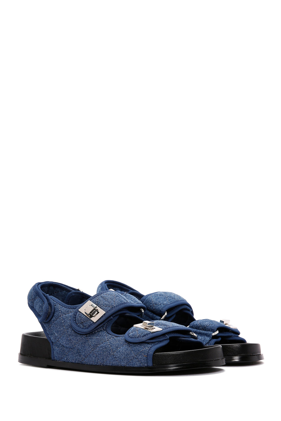 Women's Blue Ankle Strap Jean Fabric Sandals