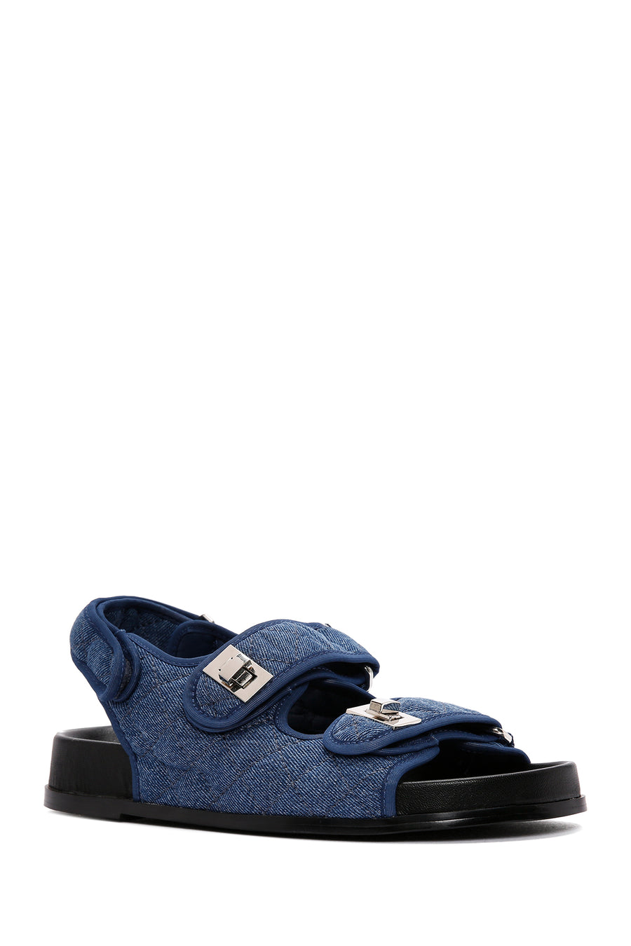 Women's Blue Ankle Strap Jean Fabric Sandals
