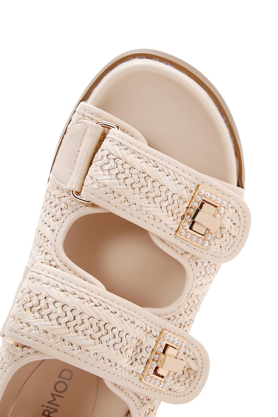 Women's Beige Ankle Strap Double Buckle Straw Sandals