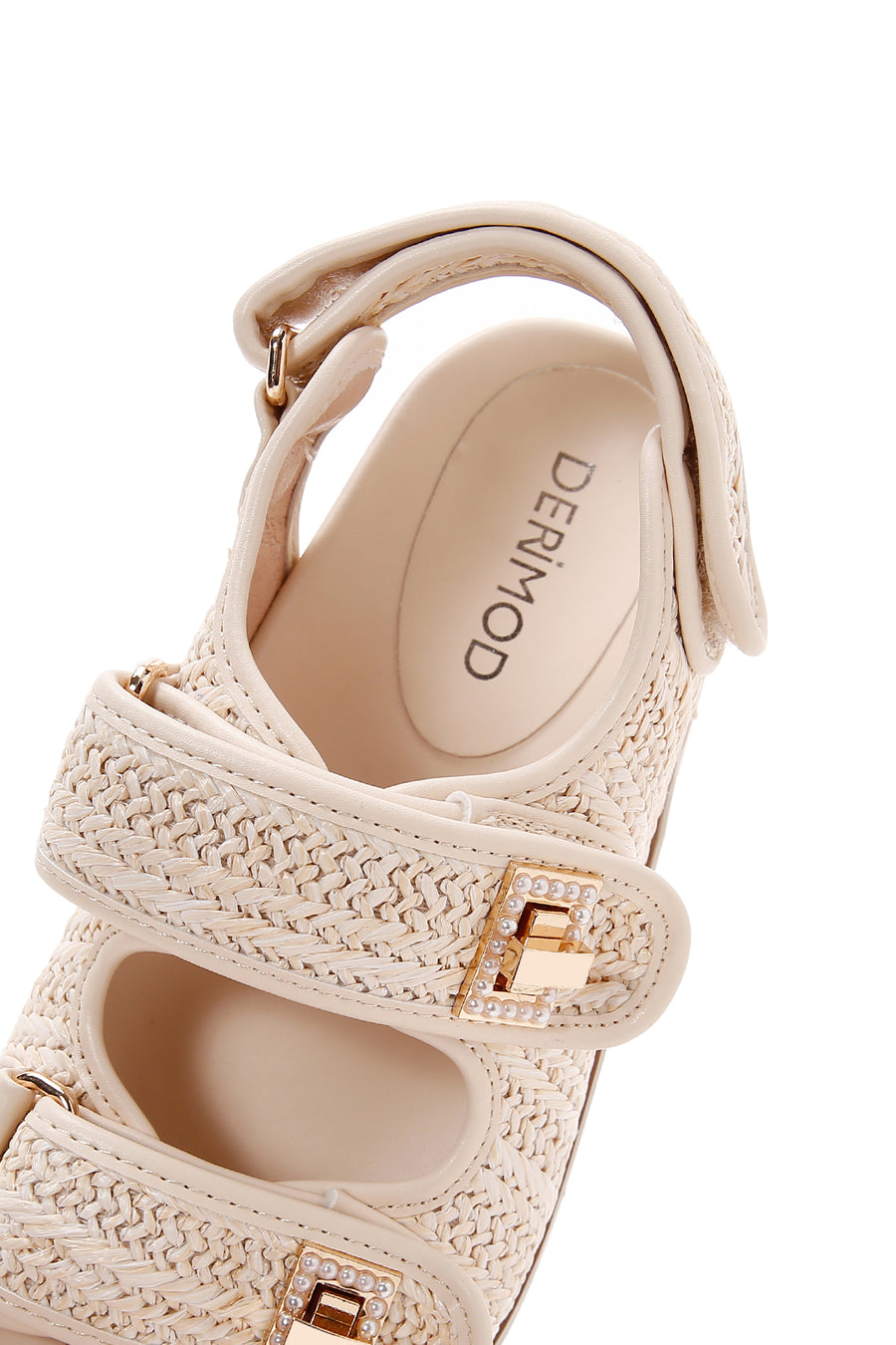Women's Beige Ankle Strap Double Buckle Straw Sandals
