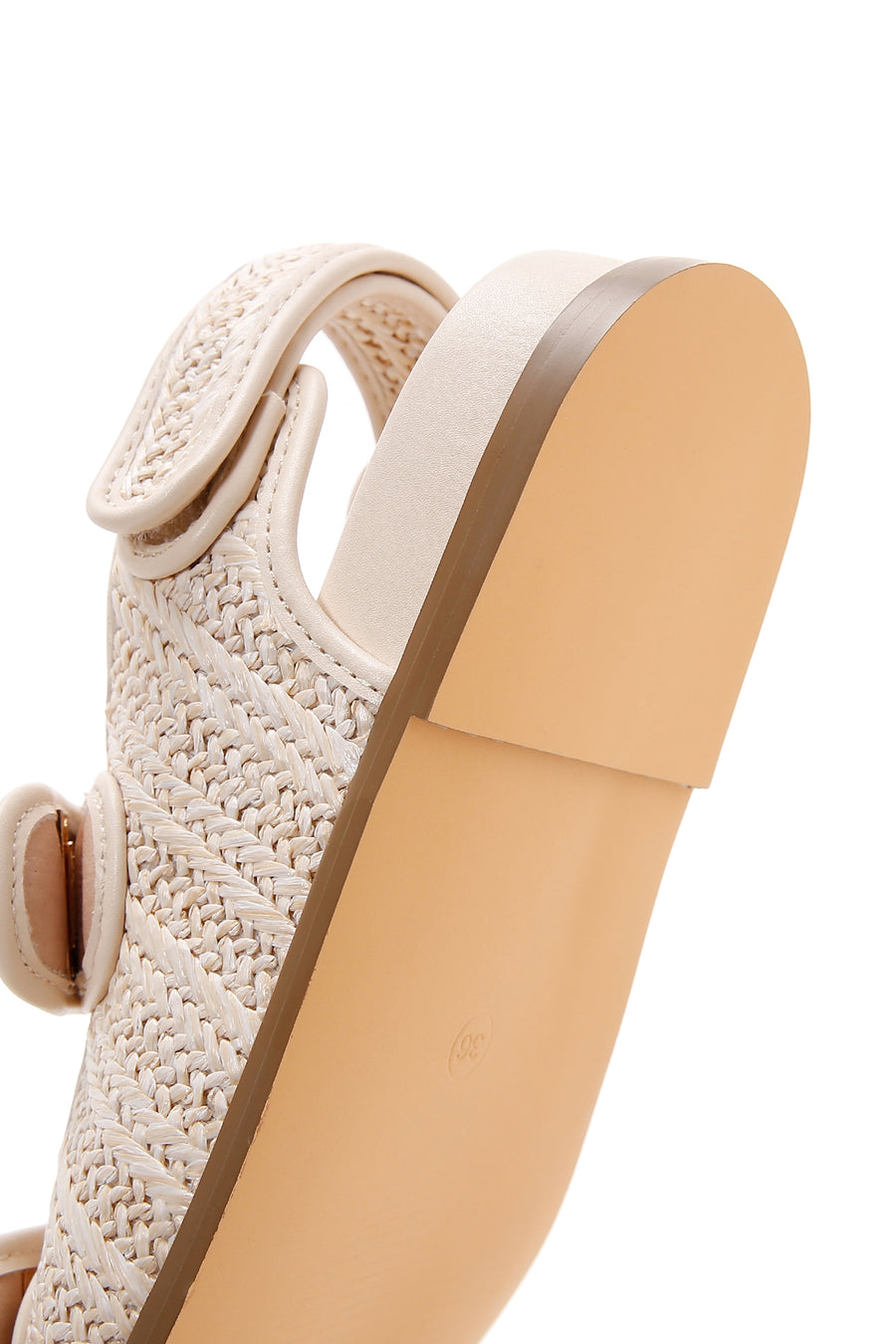 Women's Beige Ankle Strap Double Buckle Straw Sandals