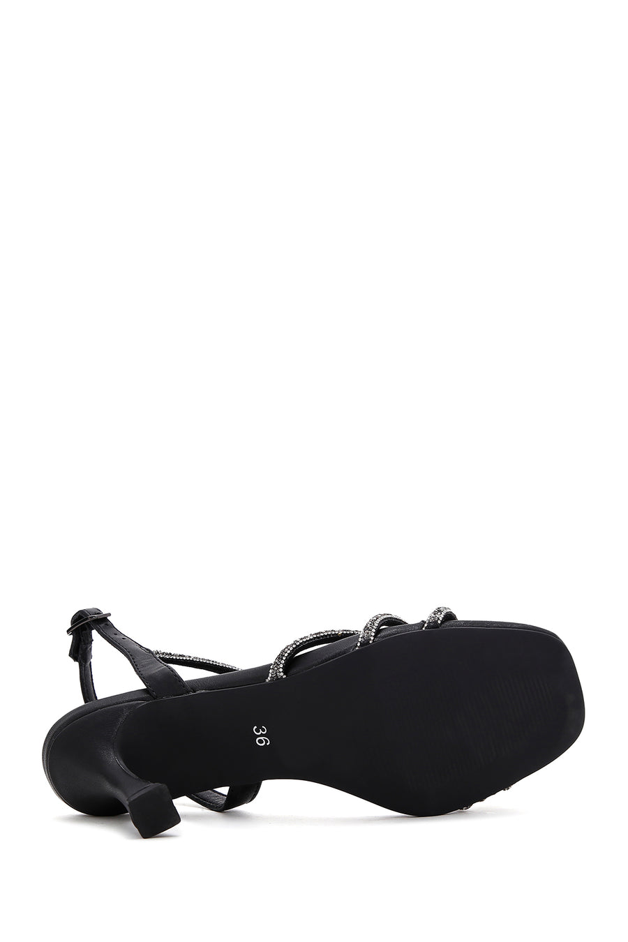 Women's Black Ankle Strap Stone Thin Heel Sandals