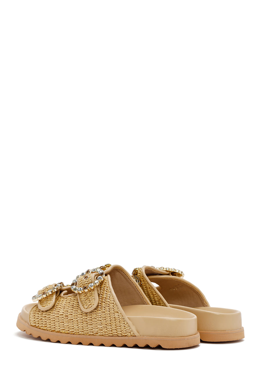 Women's Beige Straw Slippers