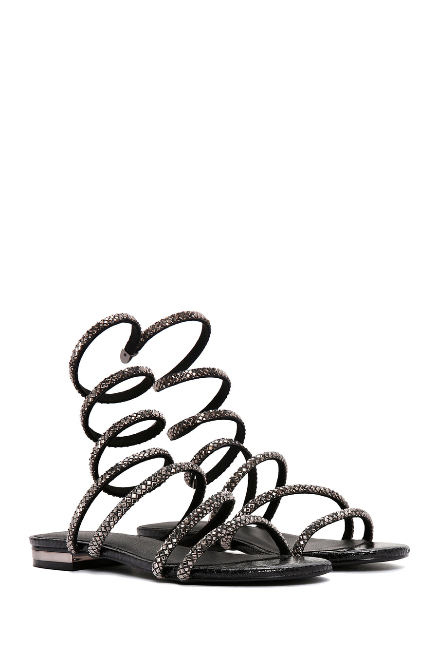 Women's Black Ankle Strap Stone Sandals