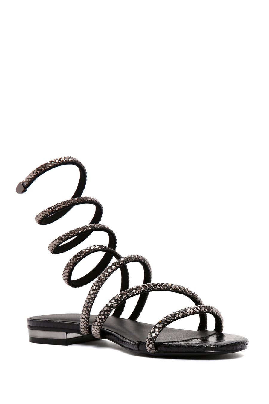 Women's Black Ankle Strap Stone Sandals