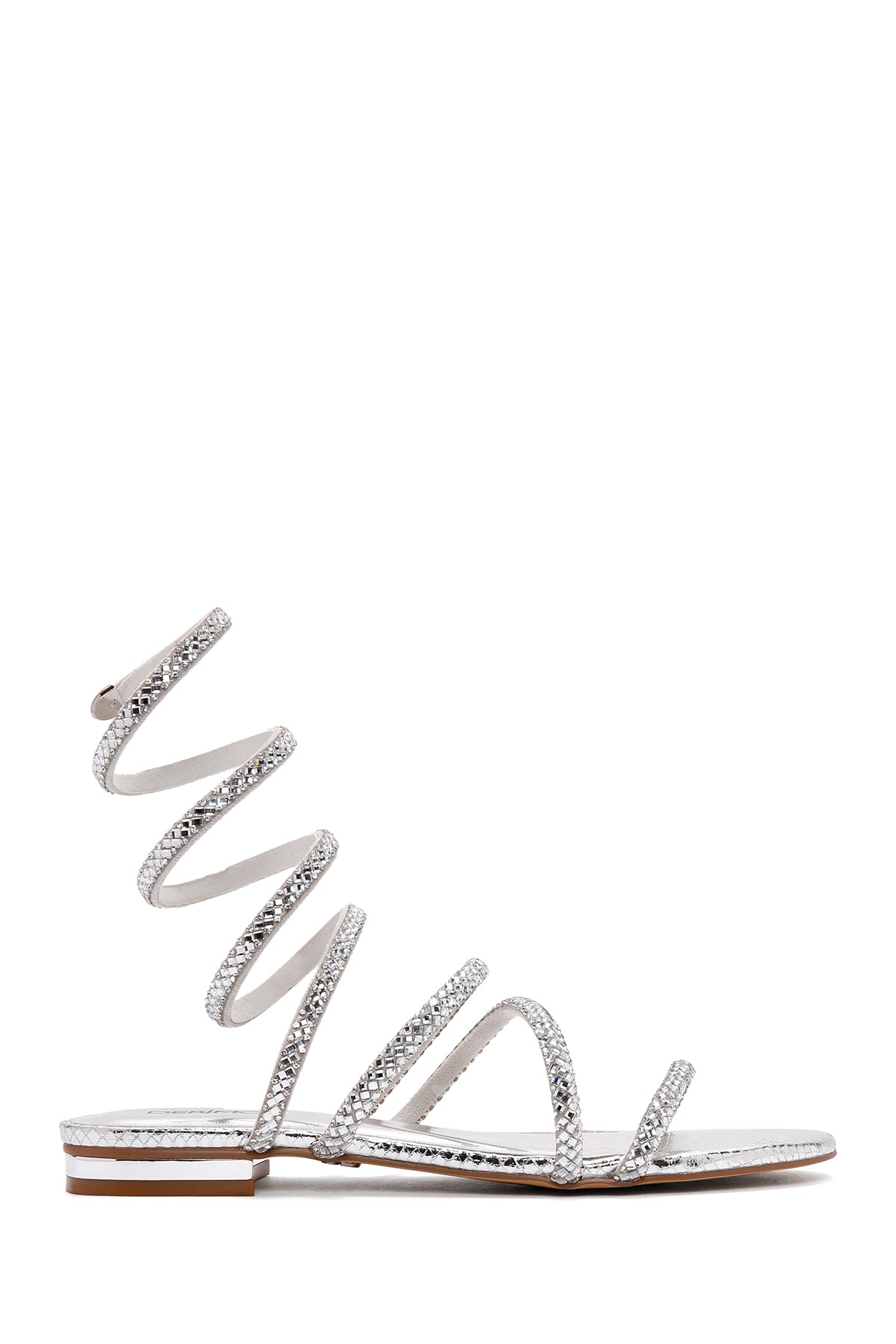 Kadın Gümüş Bilekten Bantlı Taşlı Sandalet 24SFD4429TS | Derimod