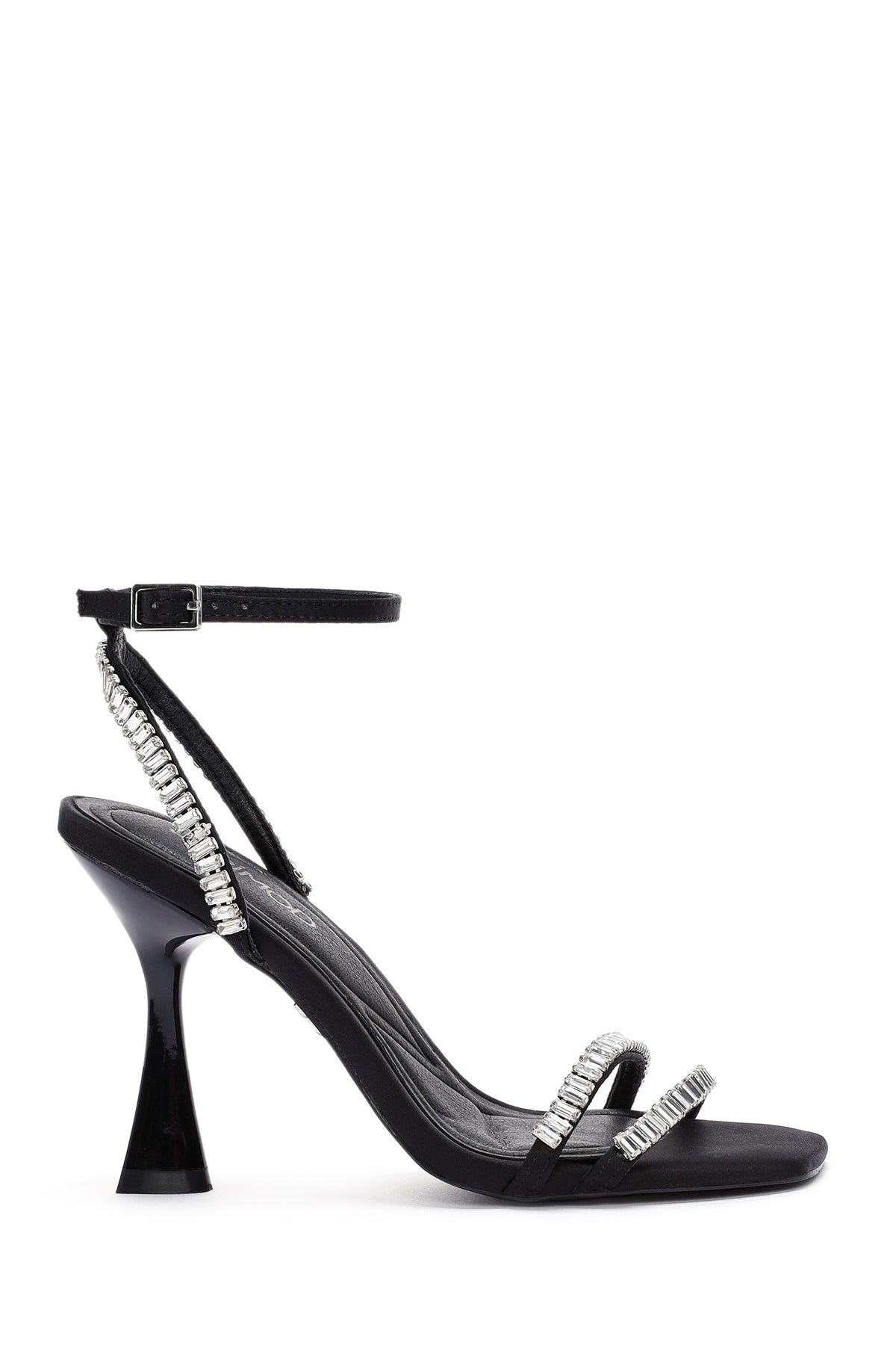 Women's Black Ankle Strap Jeweled Thin Heel Sandals 24SFD443114 | Derimod