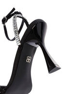 Women's Black Ankle Strap Jeweled Thin Heel Sandals | Derimod