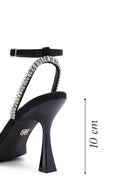 Women's Black Ankle Strap Jeweled Thin Heel Sandals | Derimod