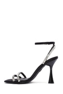 Women's Black Ankle Strap Jeweled Thin Heel Sandals | Derimod