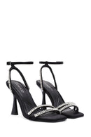 Women's Black Ankle Strap Jeweled Thin Heel Sandals | Derimod