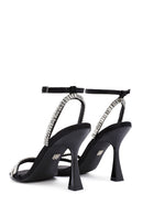 Women's Black Ankle Strap Jeweled Thin Heel Sandals | Derimod