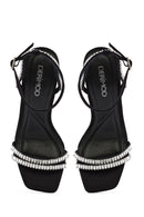 Women's Black Ankle Strap Jeweled Thin Heel Sandals | Derimod